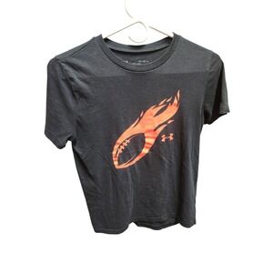 Under Armour Kids HeatGear Black Orange Flaming Football Graphic Tee Shirt YMD